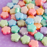 pearl pearly pearlescent flower flowers bead beads 10mm shimmer shimmery pastel colours uk cute kawaii craft supplies shop store blue green yellow white pink lilac cream pretty acrylic