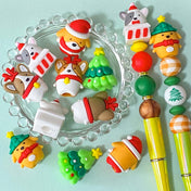 puppy dog dogs puppies cute kawaii corgi silicone bead beads topper toppers for making pen pens beaded christmas festive tree santa claus reindeer rudolph present fun gift gifts uk craft supplies shop store red green yellow brown white