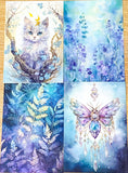 turquoise lilac fantasy postcard postcards bundle of 4 pretty woodland floral flowers tree trees cat cats fox foxes fairy girl squirrel squirrels bird birds foliage uk cute kawaii stationery planner addict shop store