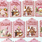 pastel pink christmas festive tags double sided thick card tag set vintage retro cute kawaii stationery packaging supplies uk gingerbread house car santa snowman