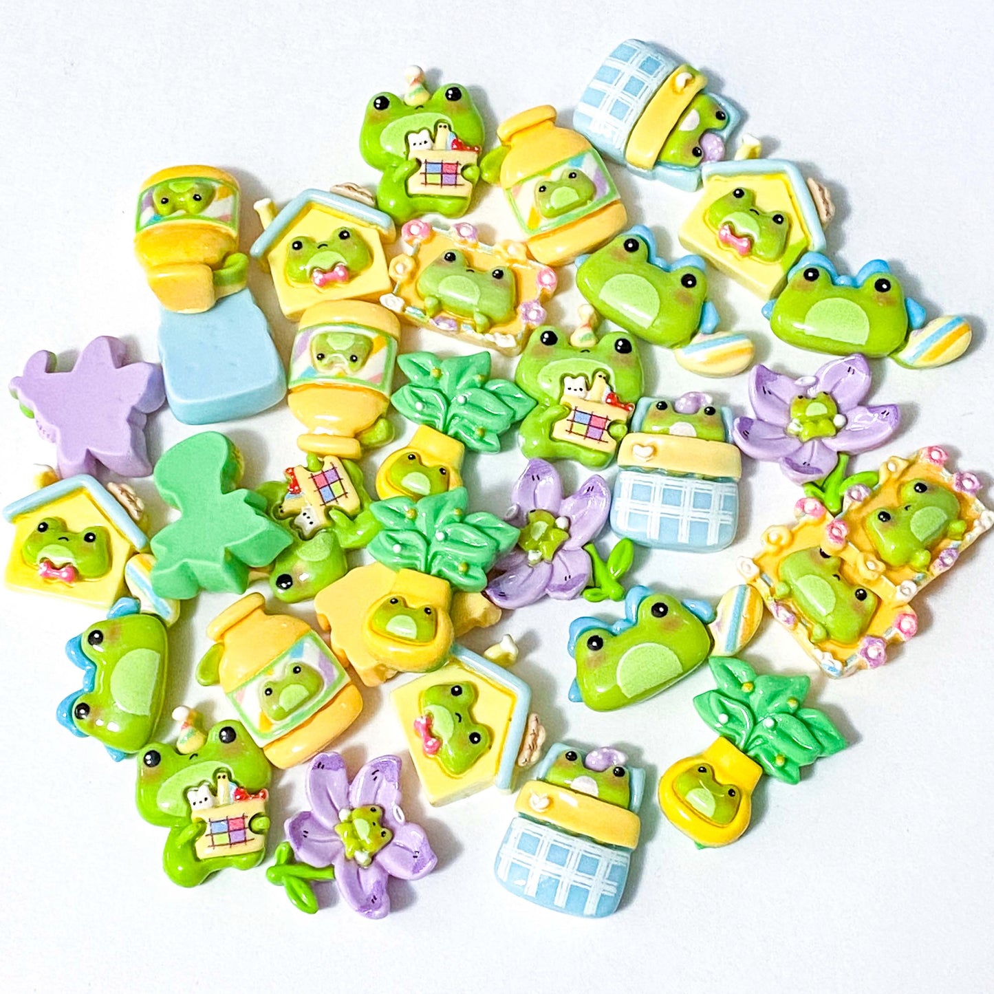 magical magic cute kawaii frog frogs flatback flat back fb fbs embellishment craft supplies green lilac purple blue yellow uk pretty embellishments bow making house bottle plant bed flower floral party flat backs