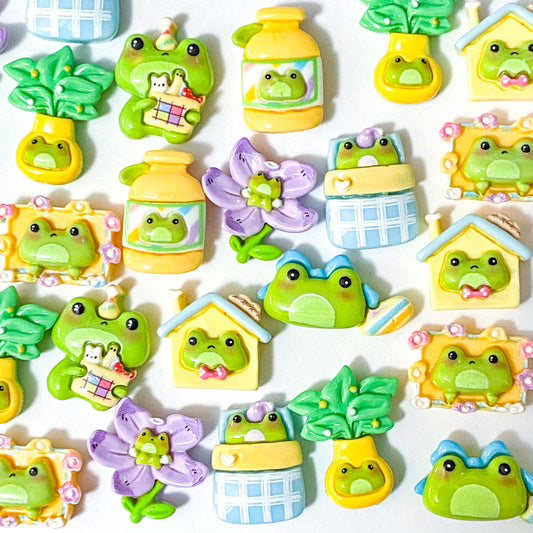 magical magic cute kawaii frog frogs flatback flat back fb fbs embellishment craft supplies green lilac purple blue yellow uk pretty embellishments bow making house bottle plant bed flower floral party flat backs