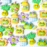 magical magic cute kawaii frog frogs flatback flat back fb fbs embellishment craft supplies green lilac purple blue yellow uk pretty embellishments bow making house bottle plant bed flower floral party flat backs