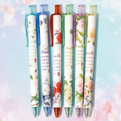 camellia design slim pen in black fineline ink on a blue background