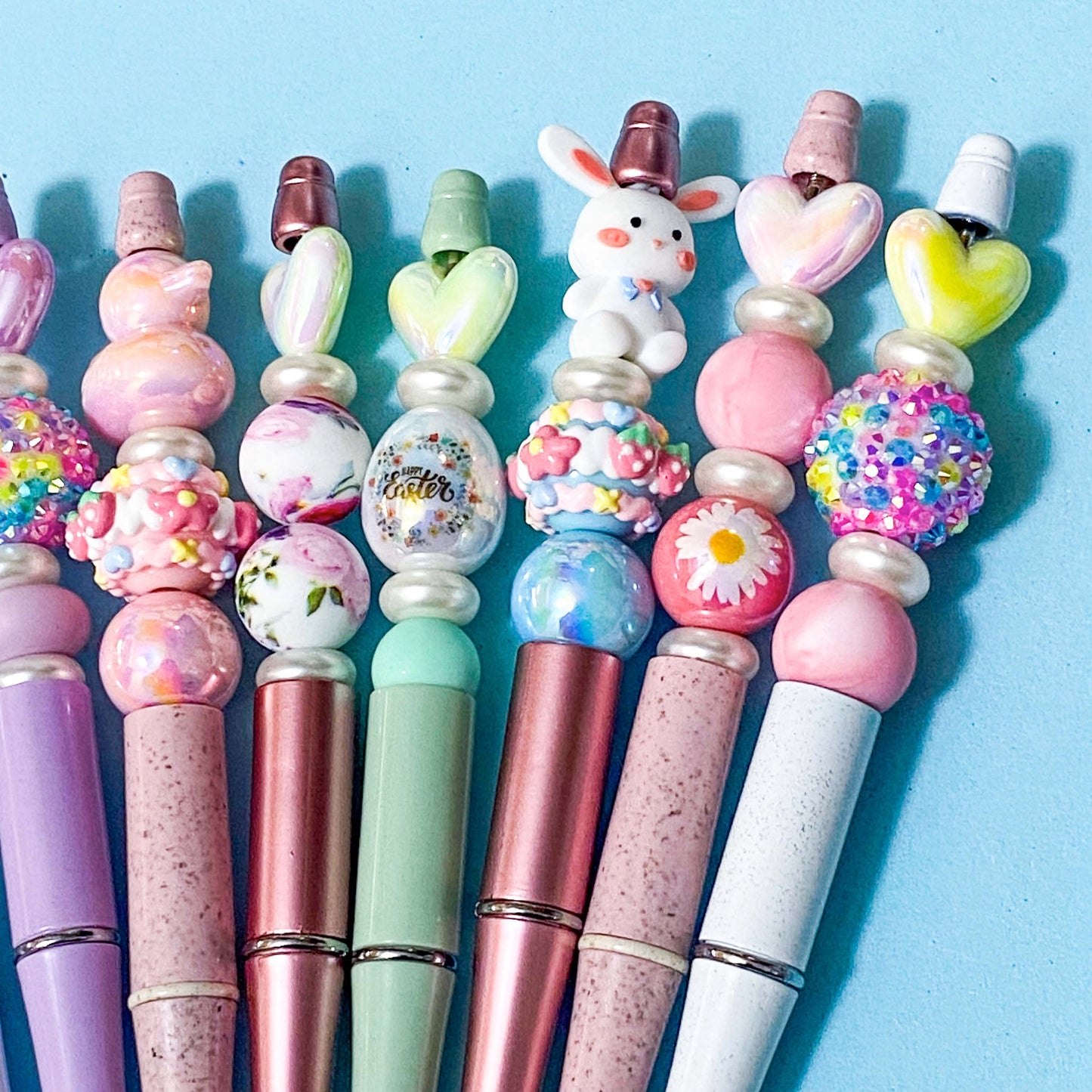 💗BEADED SPRING PASTEL PENS KIT💗(20 pieces inc 2 Pen Blanks in Holo Bag) Black Ballpoint UK