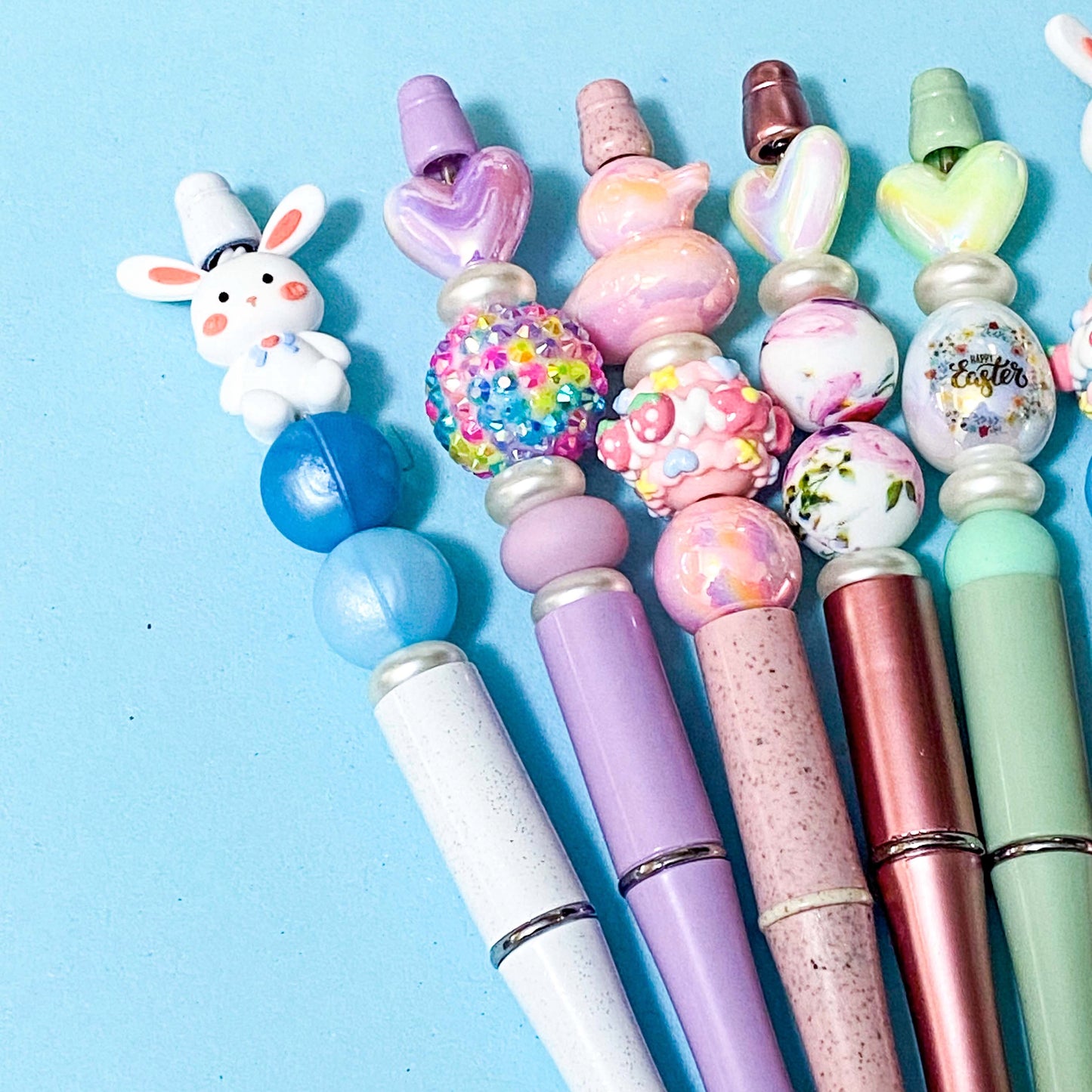 💗BEADED SPRING PASTEL PENS KIT💗(20 pieces inc 2 Pen Blanks in Holo Bag) Black Ballpoint UK