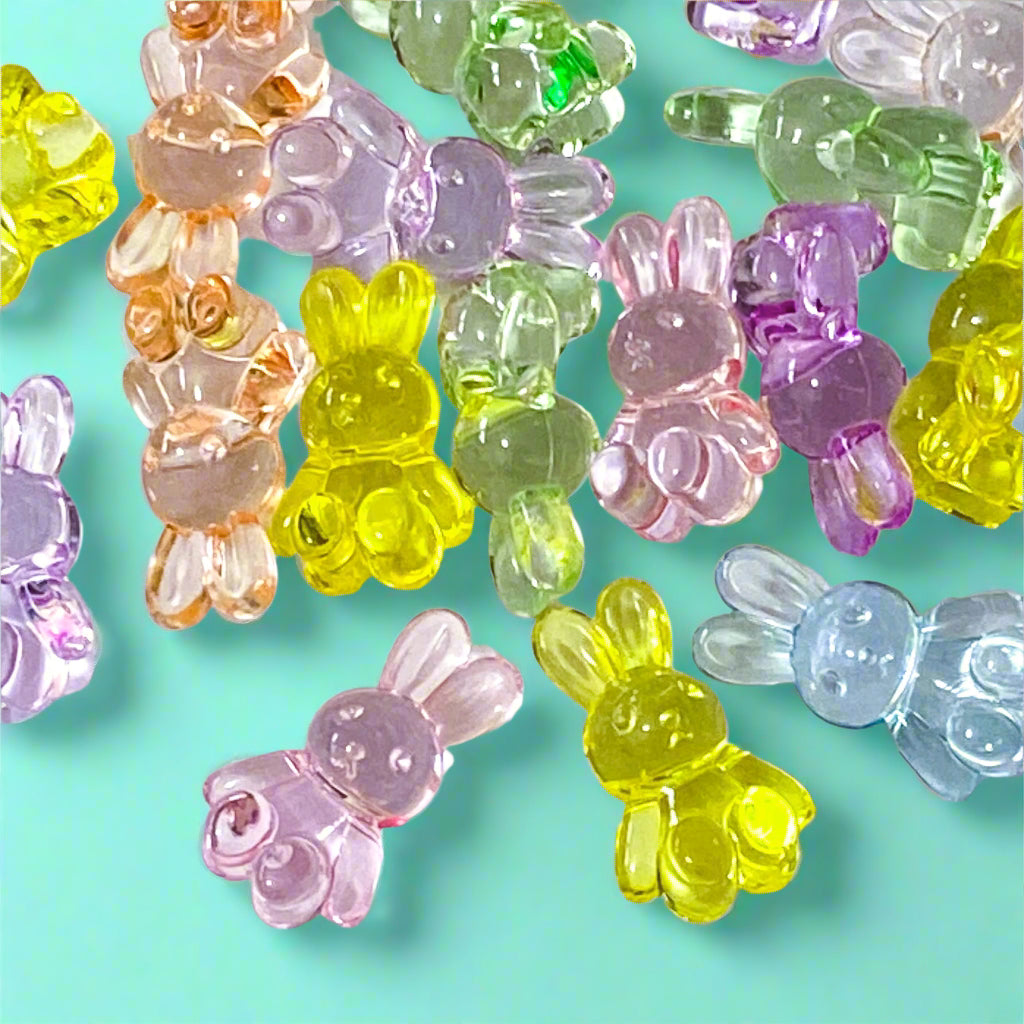 large big statement bunny rabbit rabbits bunnies easter spring bead beads acrylic plastic clear transparent 25mm uk cute kawaii jewellery making lemon yellow lime green pink purple lilac blue peach shop supplies craft