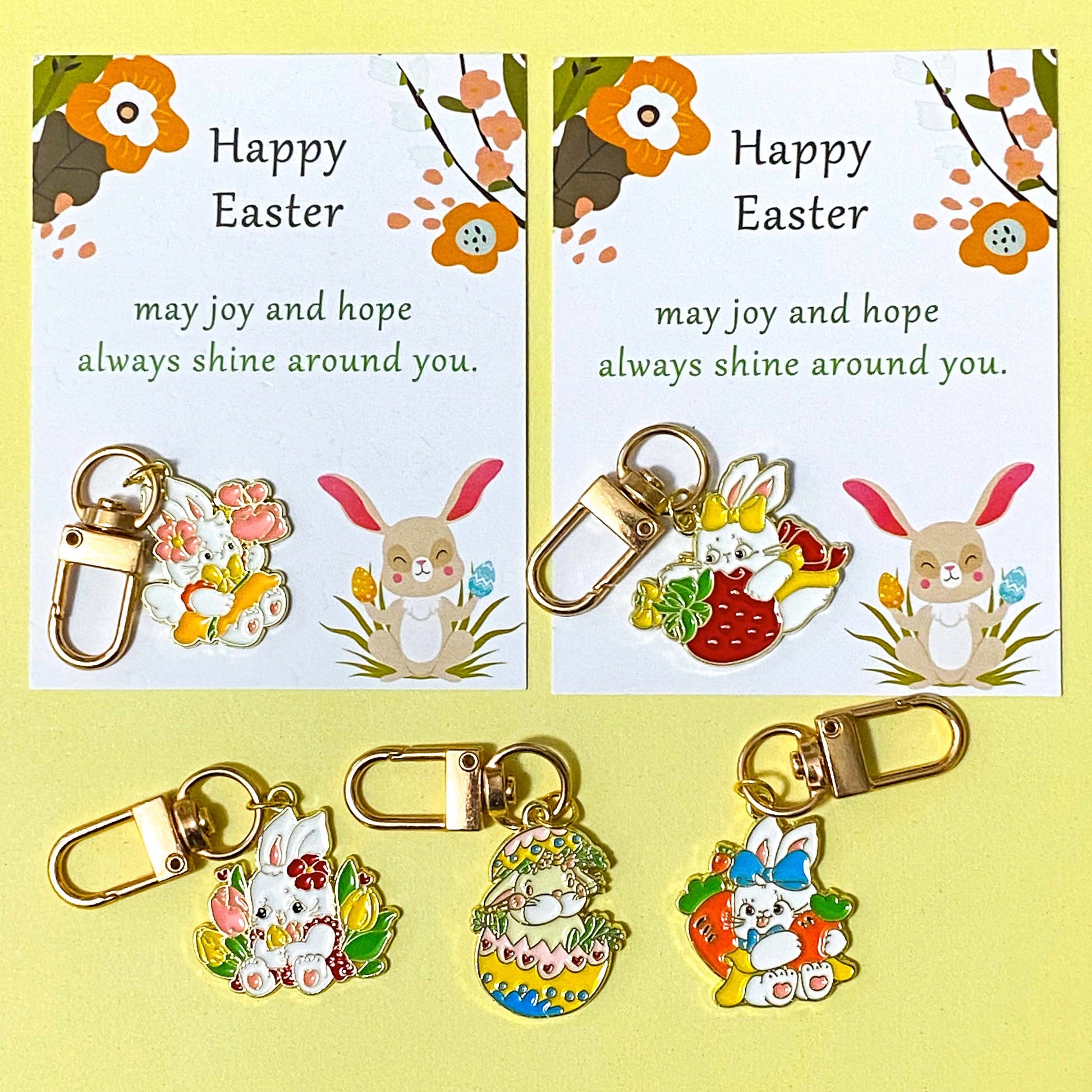 easter spring cute kawaii enamel charm charms pendants keyring keyring key chain clip clips bag charm charms gift gifts bunny rabbit rabbits bunnies pocket present strawberry carrot flower flowers floral uk stationery shop store 