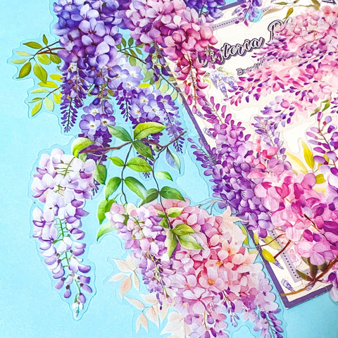 wisteria blooms large stickers pack on a blue background