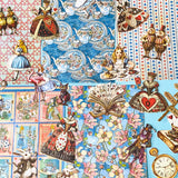 alice in wonderland ephemera sticker pack with scrapbook papers, die cut card stickers in a tea party theme with the write rabbit, queen of hearts, alice and cheshire cat decals