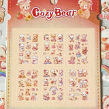 kawaii teddy bear pack of 6 clear sticker sheets pastel scrapbook stickers, cute bears PET journaling Set, pastel colours