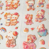 kawaii teddy bear pack of 6 clear sticker sheets pastel scrapbook stickers, cute bears PET journaling Set, pastel colours
