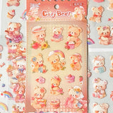 kawaii teddy bear clear sticker sheets pastel scrapbook stickers, cute bears PET journaling Set