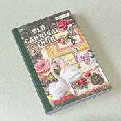 vintage old carnival tour sticker book featuring botanical roses, mushrooms, woodland animals, antique ephemera, correspondence stickers, fruit labels, Parisian motifs and cottage garden illustrations. Book of 30 pages of matte paper stickers.