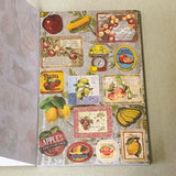 vintage old carnival tour sticker book featuring botanical roses, mushrooms, woodland animals, antique ephemera, correspondence stickers, fruit labels, Parisian motifs and cottage garden illustrations. Book of 30 pages of matte paper stickers.