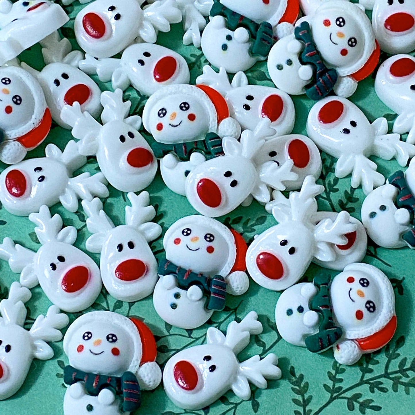 snowman snow man men snowmen white resin fb flat back flatback fbs uk cute kawaii festive christmas craft supplies shop store white red green rudolph hat scarf reindeer deer  Edit alt text