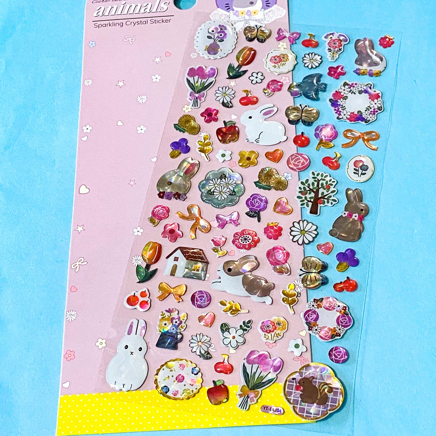 little treasure crystal puffy 3D sticker packs with domed plastic clear stickers of cats, bunny rabbits, swans, trees, flowers, gems, bows and decorative elements. Uk stationery shop.