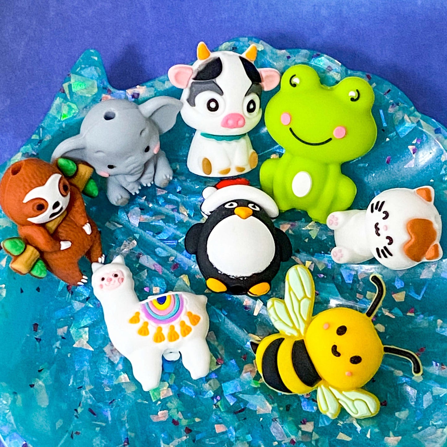 jumbo large big silicone animal bead beads uk cute kawaii craft supplies shop store build your own beaded pen pens make llama llamas frog frogs sloth sloths cat cats penguin penguins cow cows elephant elephants bee bees topper toppers