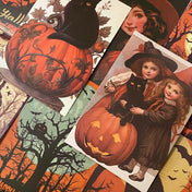 halloween spooky post card cards postcard postcards uk cute kawaii fun autumn witch withces black cat cats pumpkin pumpkins full moon magic magical occult witchcraft tree haunted house orange yellow vintage nostalgia retro vibes feel victorian young girl girls