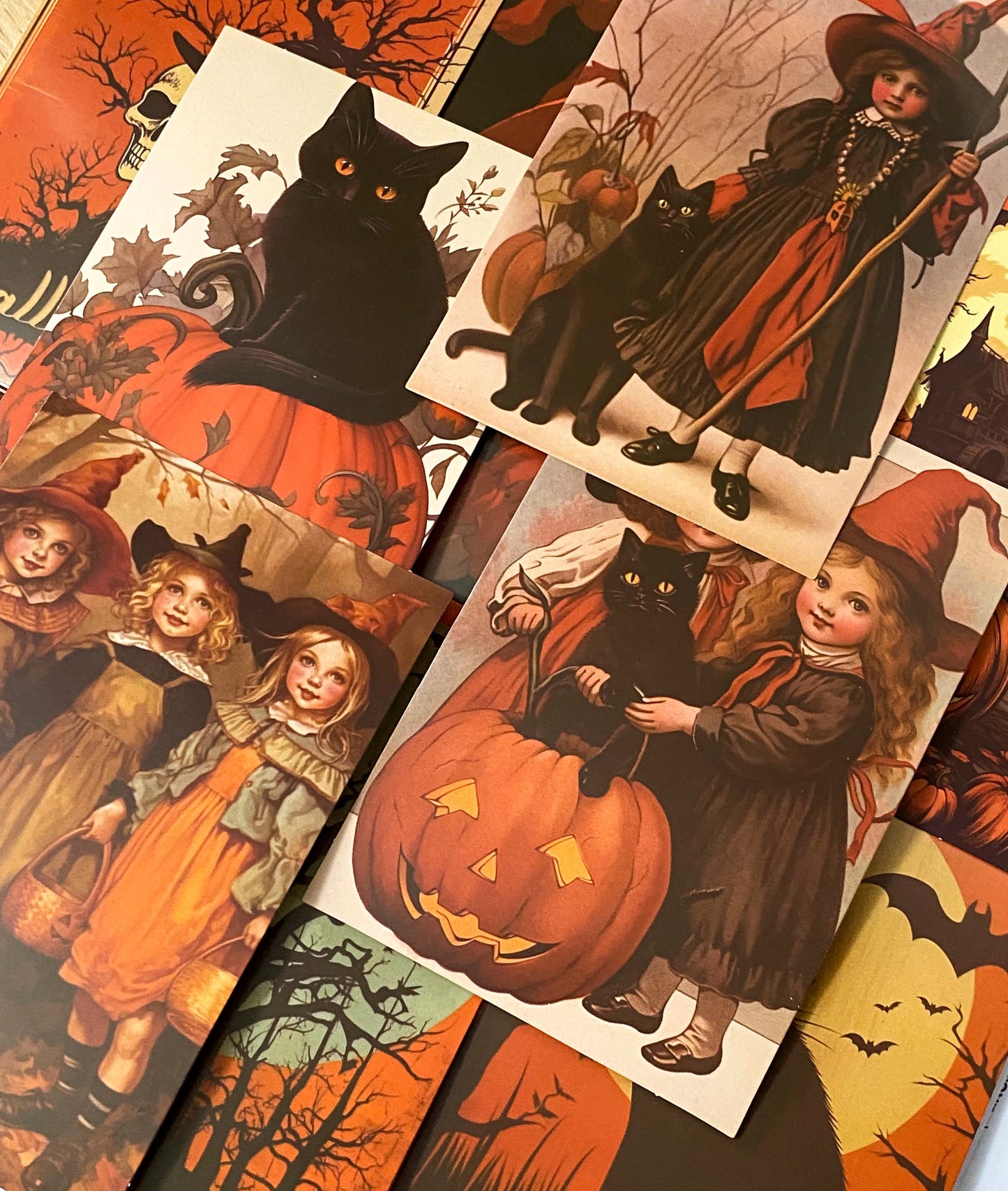 halloween spooky post card cards postcard postcards uk cute kawaii fun autumn witch withces black cat cats pumpkin pumpkins full moon magic magical occult witchcraft tree haunted house orange yellow vintage nostalgia retro vibes feel victorian young girl girls