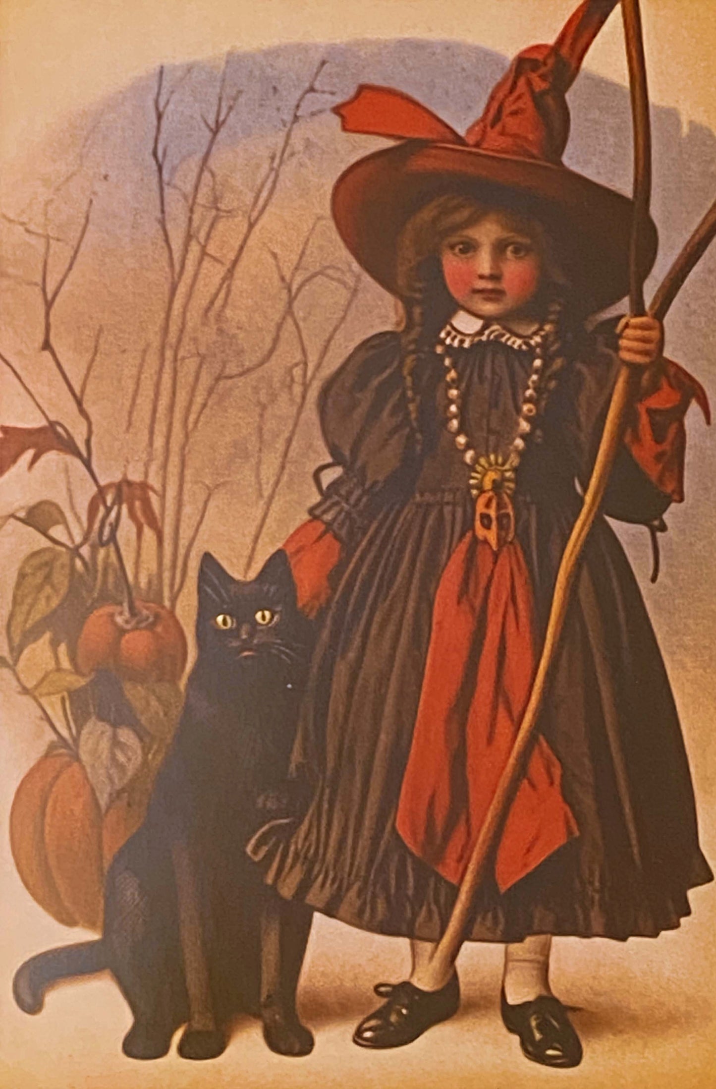 halloween spooky post card cards postcard postcards uk cute kawaii fun autumn witch withces black cat cats pumpkin pumpkins full moon magic magical occult witchcraft tree haunted house orange yellow vintage nostalgia retro vibes feel victorian young girl girls