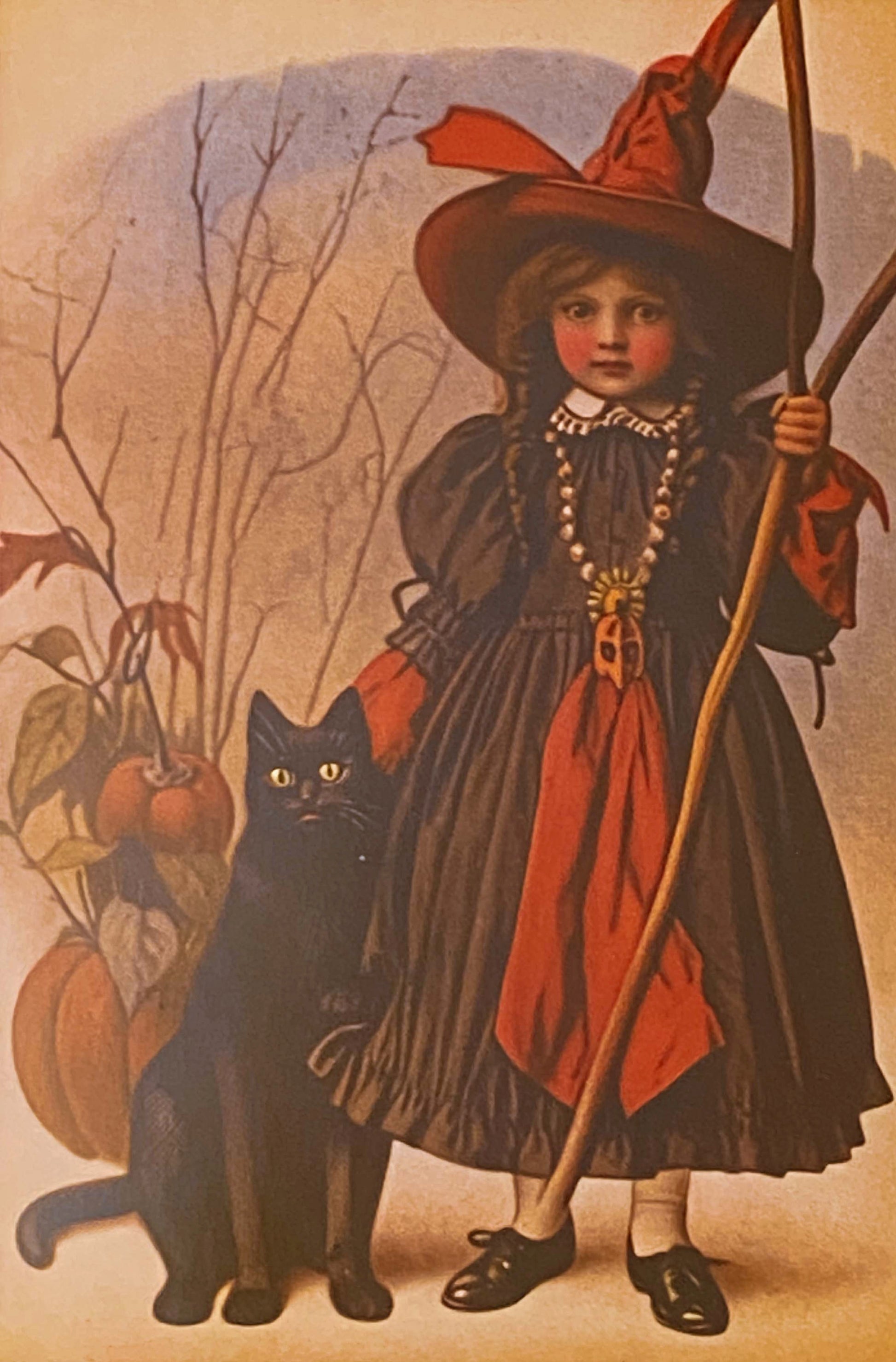 halloween spooky post card cards postcard postcards uk cute kawaii fun autumn witch withces black cat cats pumpkin pumpkins full moon magic magical occult witchcraft tree haunted house orange yellow vintage nostalgia retro vibes feel victorian young girl girls