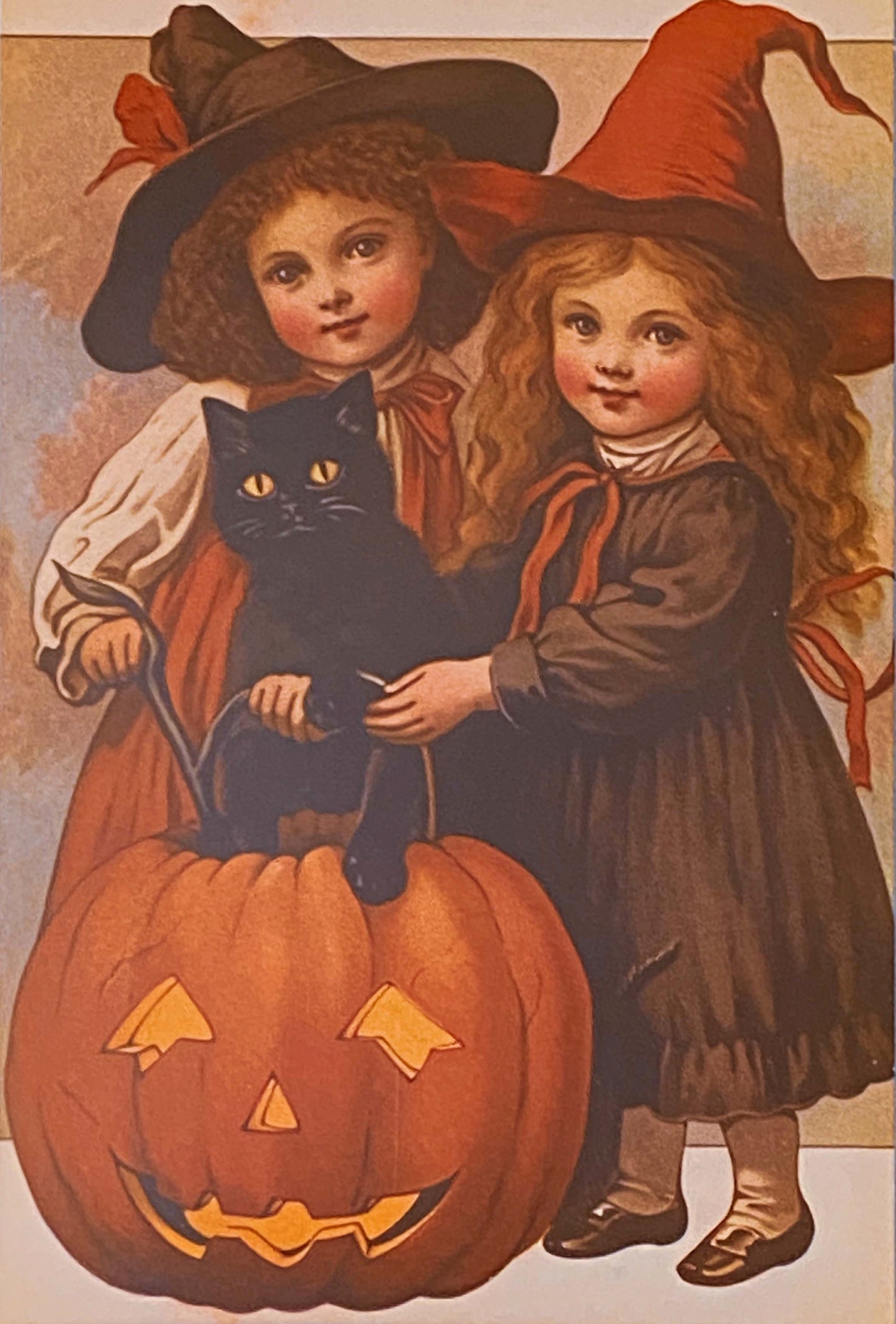 halloween spooky post card cards postcard postcards uk cute kawaii fun autumn witch withces black cat cats pumpkin pumpkins full moon magic magical occult witchcraft tree haunted house orange yellow vintage nostalgia retro vibes feel victorian young girl girls
