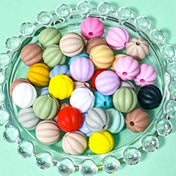 ridged striped pumpkin round bead beads silicone soft small medium 12mm uk cute kawaii craft supplies shop store make your own beaded pen pens jewellery colourful