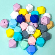 hexagon hexagonal 14 sided multi silicone bead beads large 20mm jumbo big colourful craft supplies shop store uk lilac yellow grey blue turquoise pretty beaded pen pens making your own jewellery