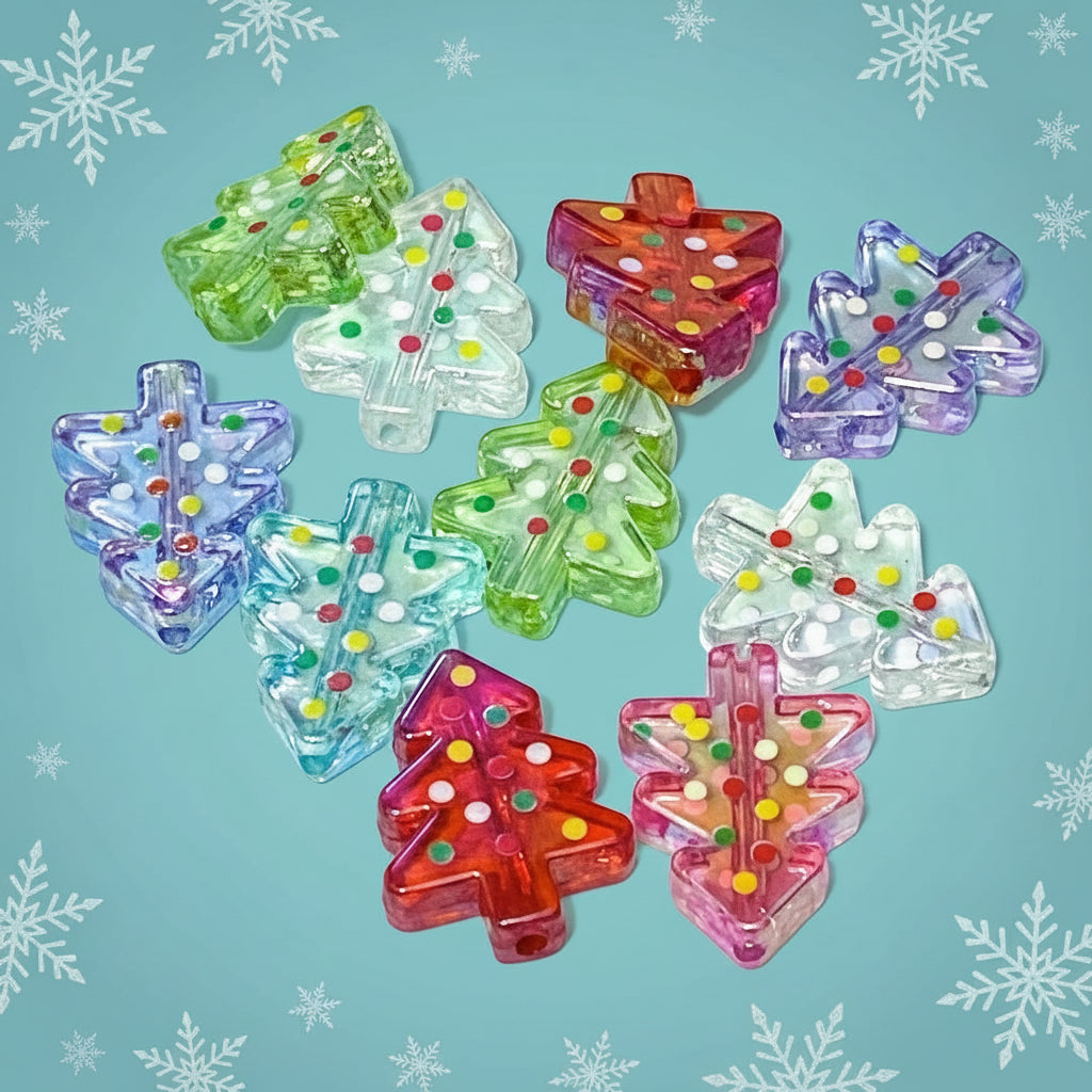 christmas festive tree trees acrylic bead beads chunky large big jumbo pretty cute kawaii craft supplies shop store uk jewellery making beaded pen pens red green lilac clear white pink blue turquoise 26mm