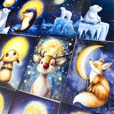 winter snow snowy animal animals polar bear bears fox bunny rabbit deer reindeer rudolph dolphin seal postcard postcards post card cards uk cute kawaii blue sun moon moonlight