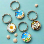 glass cabochon cabochons keyring keyrings key chain ring round gift gifts shop store uk cute kawaii summer spring daisy daisies flower ocean sea sky blue white yellow easter