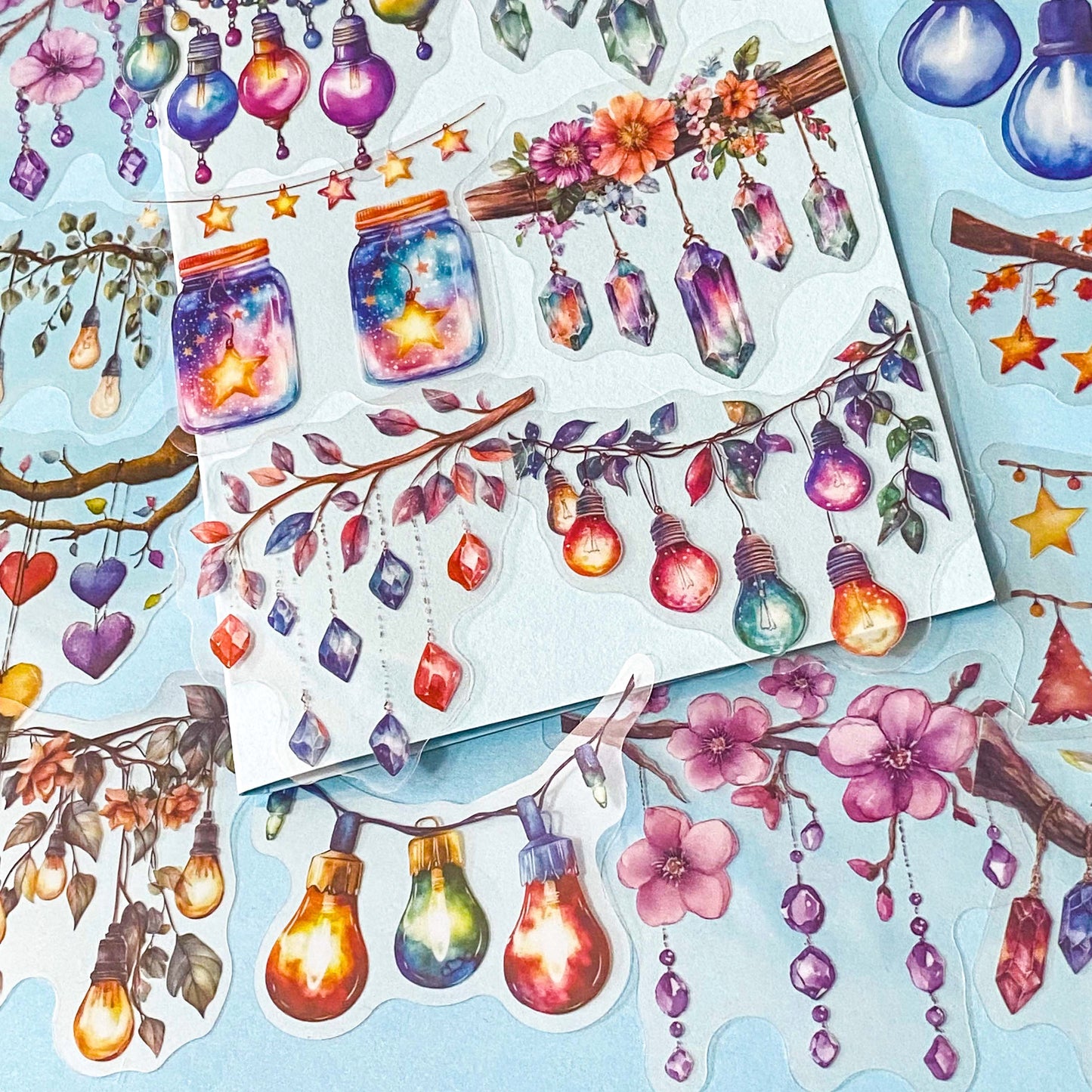 TWINKLING LIGHTS Clear Stickers- 22 Large Decorative Stickers (65mm)