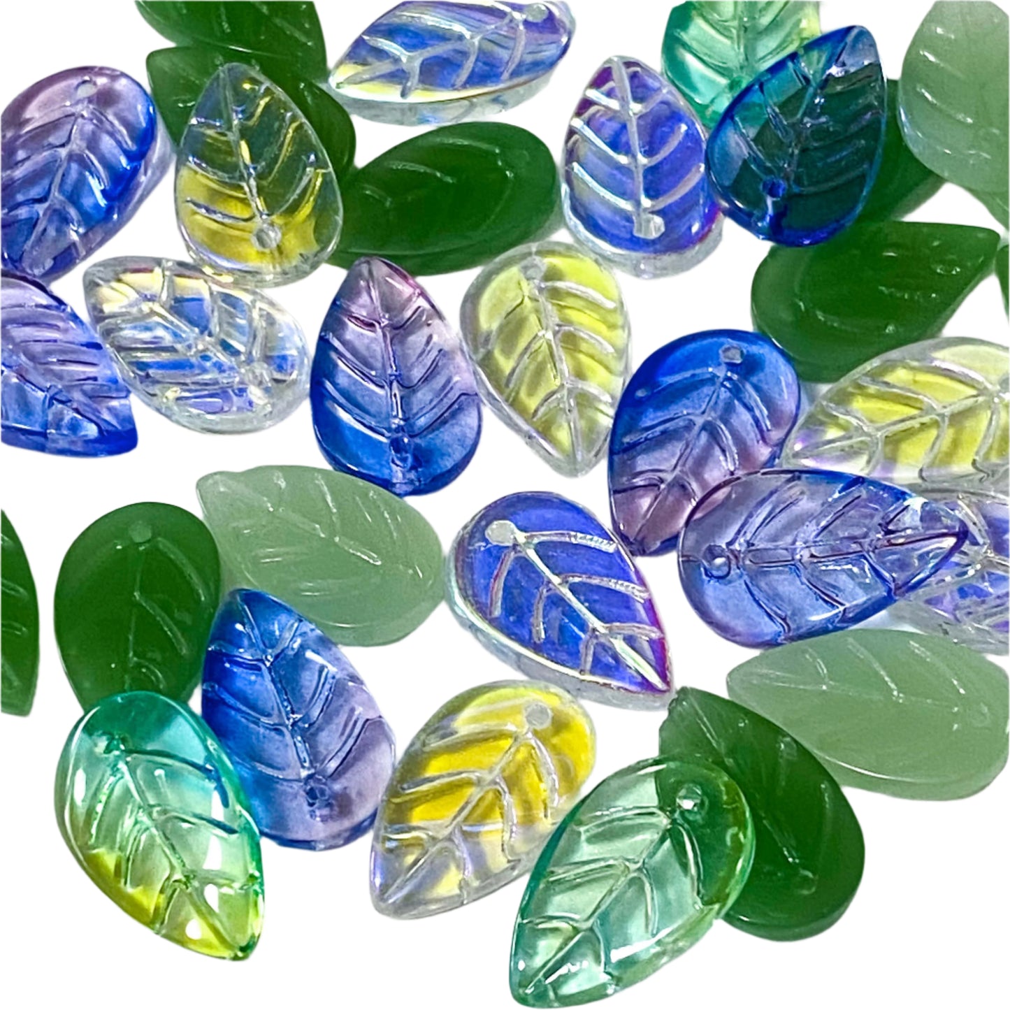 GLASS LEAF Statement BEAD 18mm SET of 7