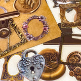set of 68 vintage style clear PET stickers featuring ornate frames, antique keys, wax seals and clockwork designs in warm sepia tones on layered backing sheets