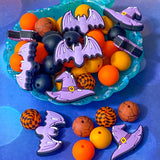halloween spooky scary silicone bead beads large jumbo 35mm 15mm round brown black orange purple witch witch's hat hats bat bats lilac witches jewellery making beading pens beaded make your own pen craft supplies uk shop store