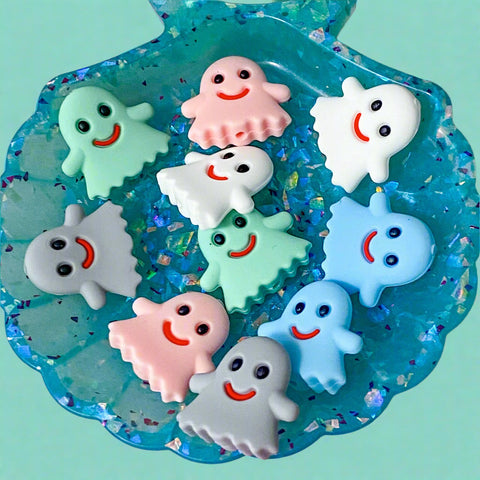 cute kawaii happy smiling ghost ghosts jumbo big large silicone bead beads for build your own beaded pen jewellery making uk craft supplies halloween spooky white grey pink blue mint green