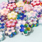 large acrylic flower flowers bead beads double sided 3d shimmery iridescent lustre uk cute kawaii craft supplies shop store making your own beaded pen pens jewellery pretty 19mm
