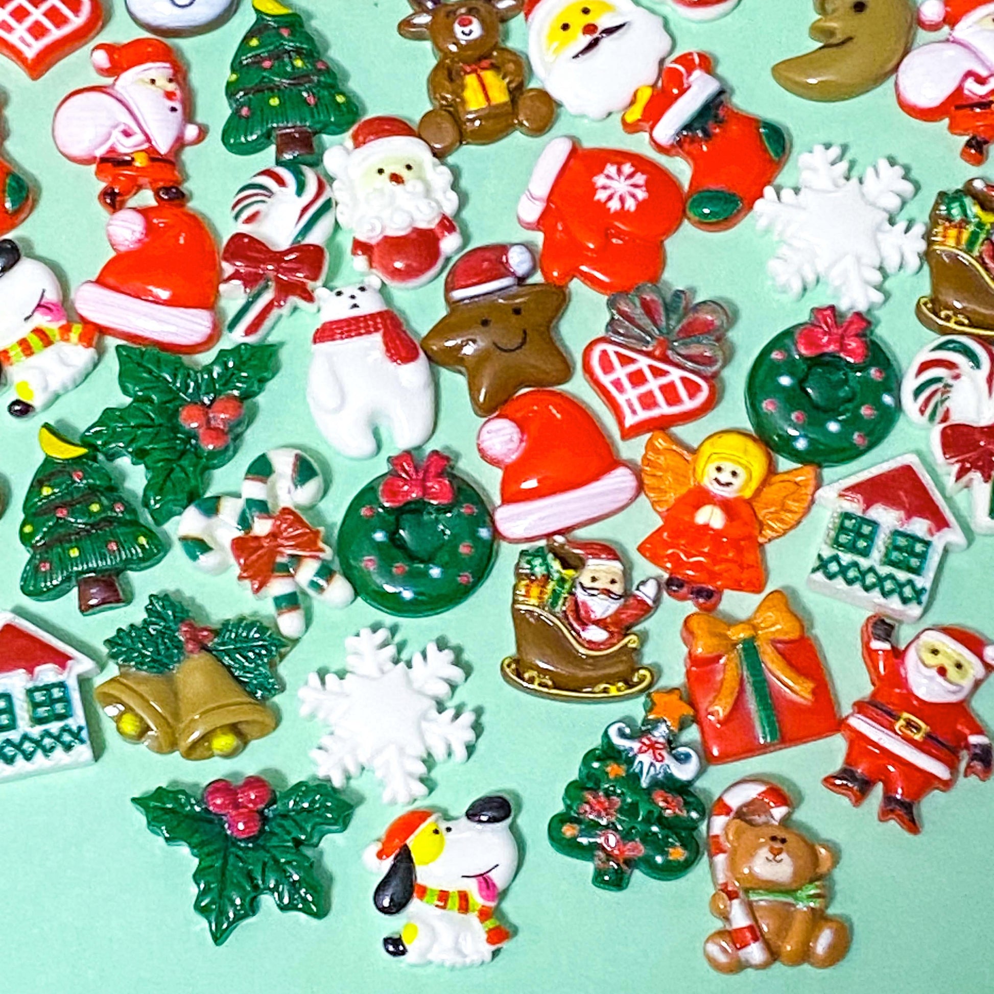 festive resin acrylic flatback flat back backs fb fbs embellishment uk cute kawaii craft supplies shop store christmas red white green candy cane house santa sleigh snowflake tree trees star rudolph present angel fun bundle bargain save