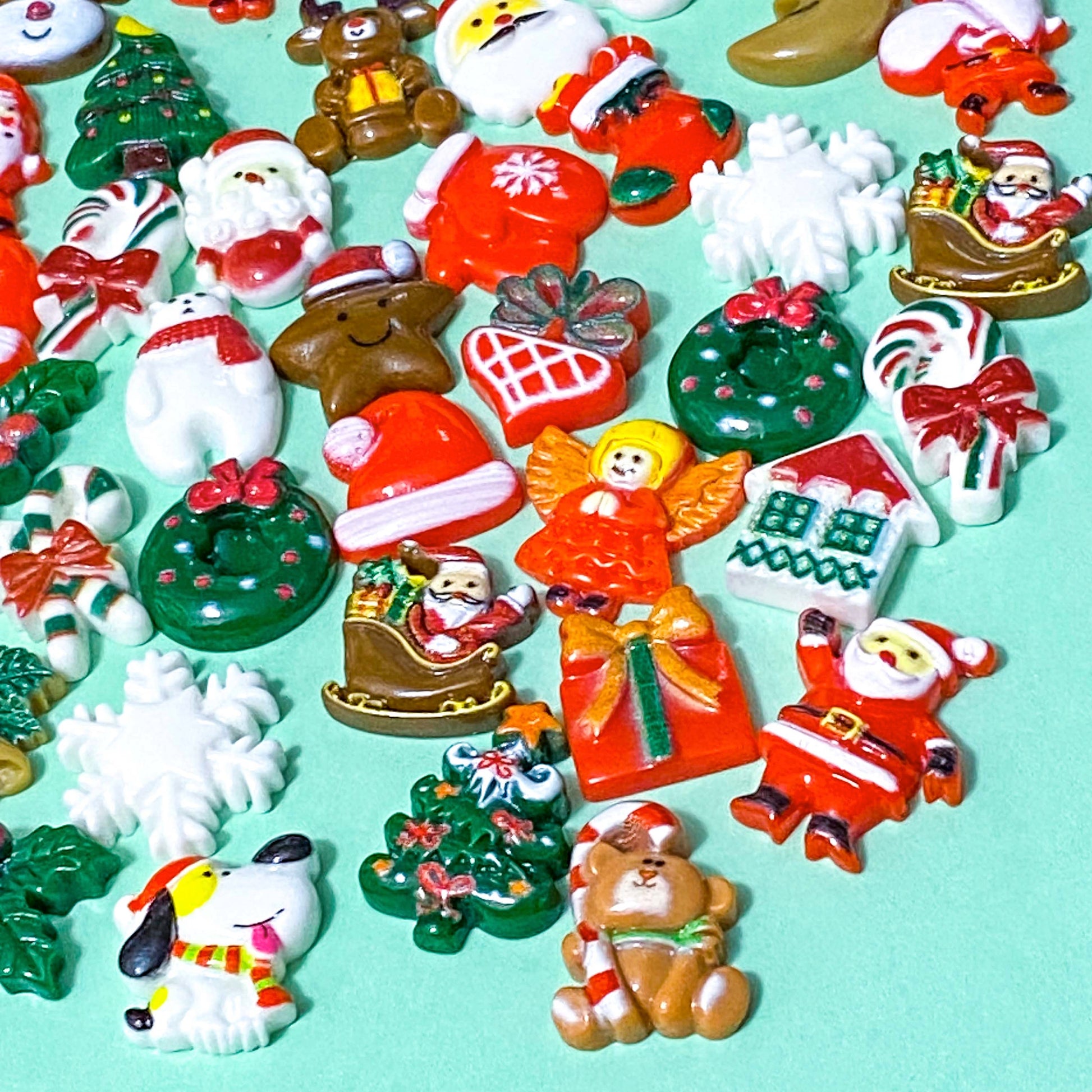 festive resin acrylic flatback flat back backs fb fbs embellishment uk cute kawaii craft supplies shop store christmas red white green candy cane house santa sleigh snowflake tree trees star rudolph present angel fun bundle bargain save