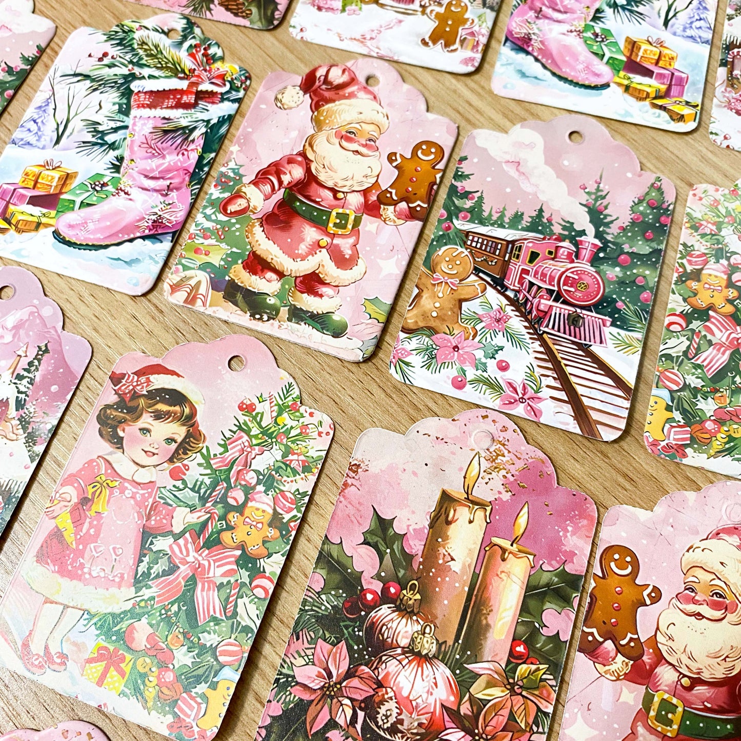 Sale! VINTAGE PINK CHRISTMAS Double-Sided Chunky TAGS Set 6