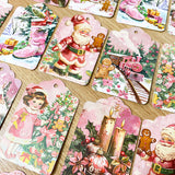 VINTAGE PINK CHRISTMAS Double-Sided Chunky TAGS Set 6