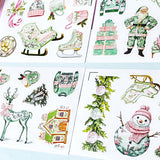 kawaii cute christmas stickers stickers sheet pastel pink and green retro vintage pretty glossy white festive stationery uk shop store planner addict supplies santa sleigh snowman deer gingerbread