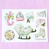 kawaii cute christmas stickers stickers sheet pastel pink and green retro vintage pretty glossy white festive stationery uk shop store planner addict supplies santa sleigh snowman deer gingerbread