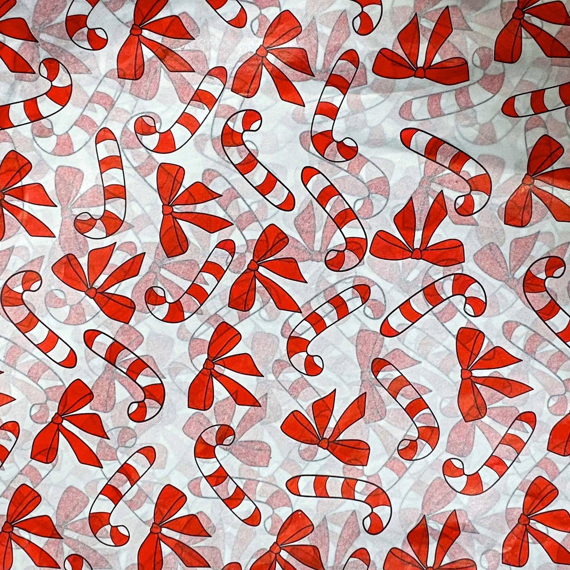 red and white christmas festive tissue paper sheet sheets bow bows and candy cane canes pattern patterned pack of 2 wrap wrapping cute kawaii uk stationery gift gifts shop store packaging supplies