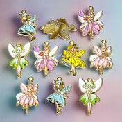 pastel fairy fairies enamel gold tone metal charm charms pendant pendants uk cute kawaii pink blue yellow green lilac purple dress dresses magical 30mm large jewellery making shop store