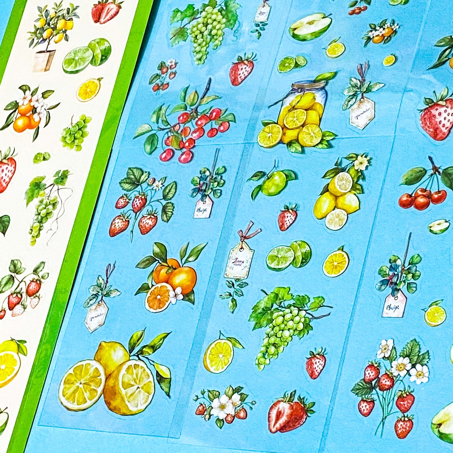 Botanical FRUIT Clear Sticker Sheets- 6 Sheet Set | Strawberry, Lemon, Apple, Cherry