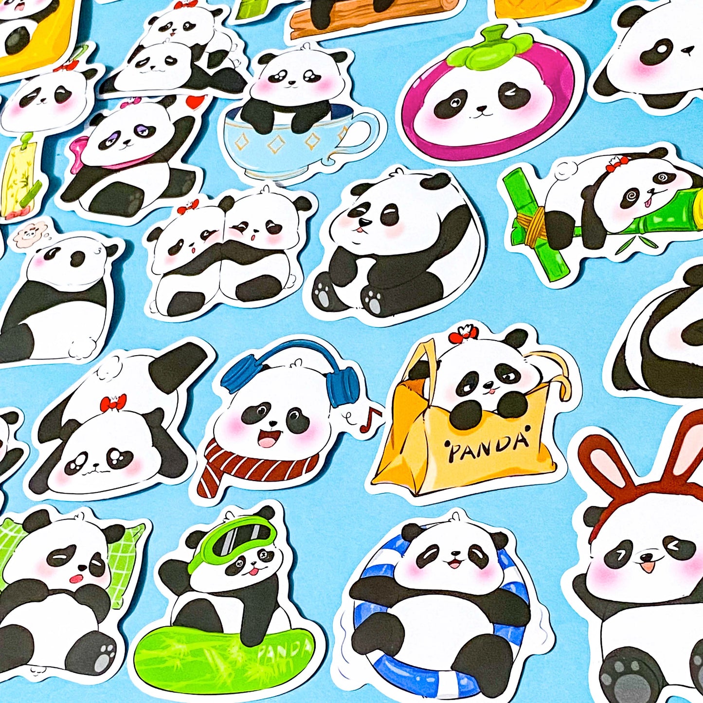 Cute PANDA Sticker Pack - 50 Kawaii Panda Laptop & Water Bottle Stickers