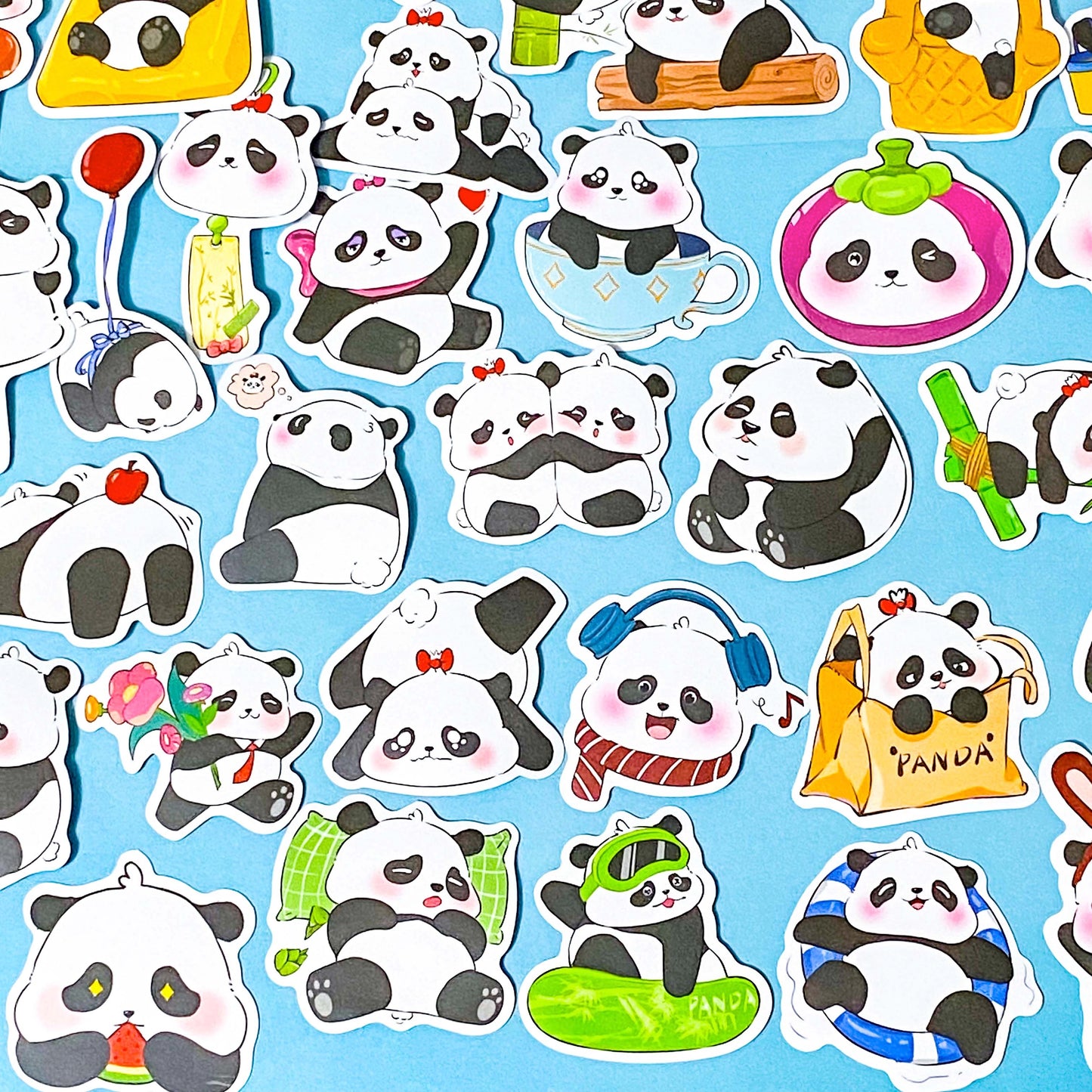 Cute PANDA Sticker Pack - 50 Kawaii Panda Laptop & Water Bottle Stickers
