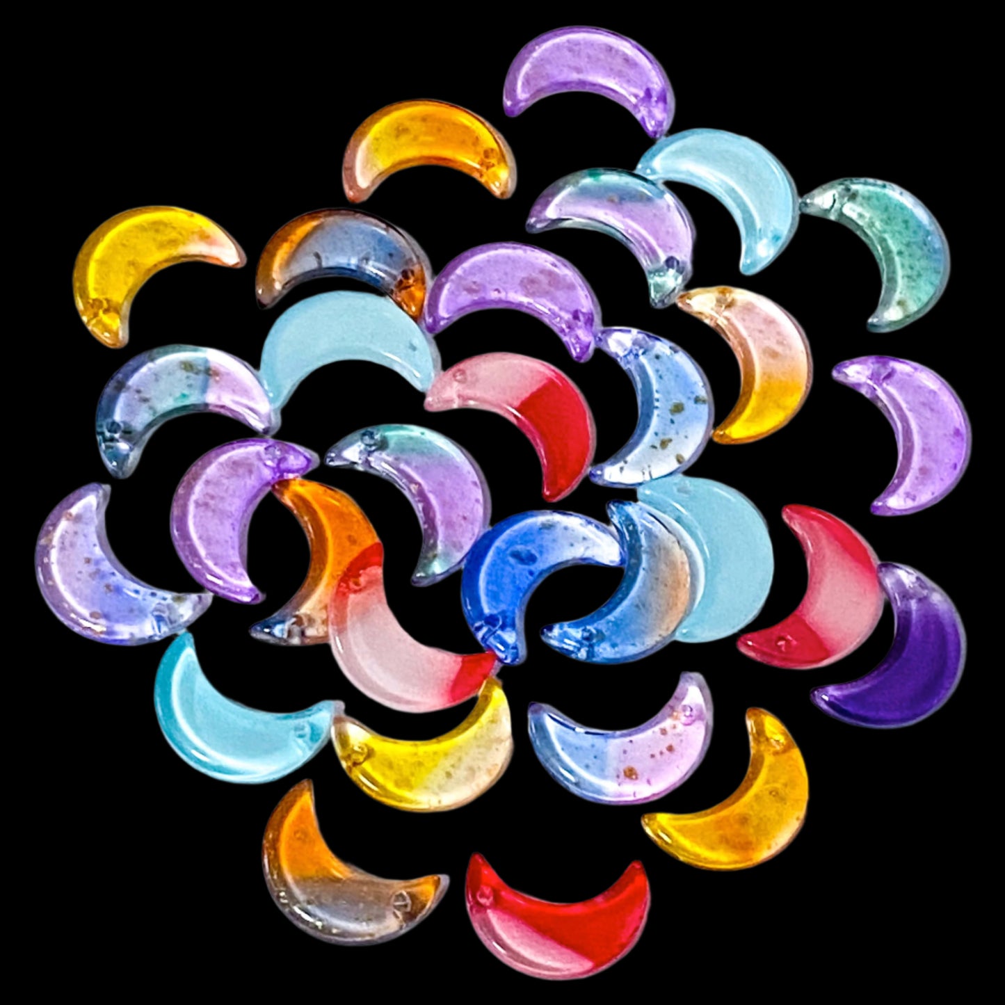 GLASS MOON BEAD 15mm x 2